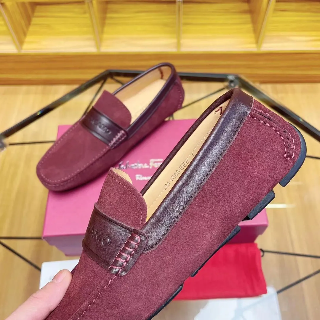 Men's shoes 💰560Ferragamo high-end quality 🔥 burgundy cow suede ➕ cowhide lining size 38-45